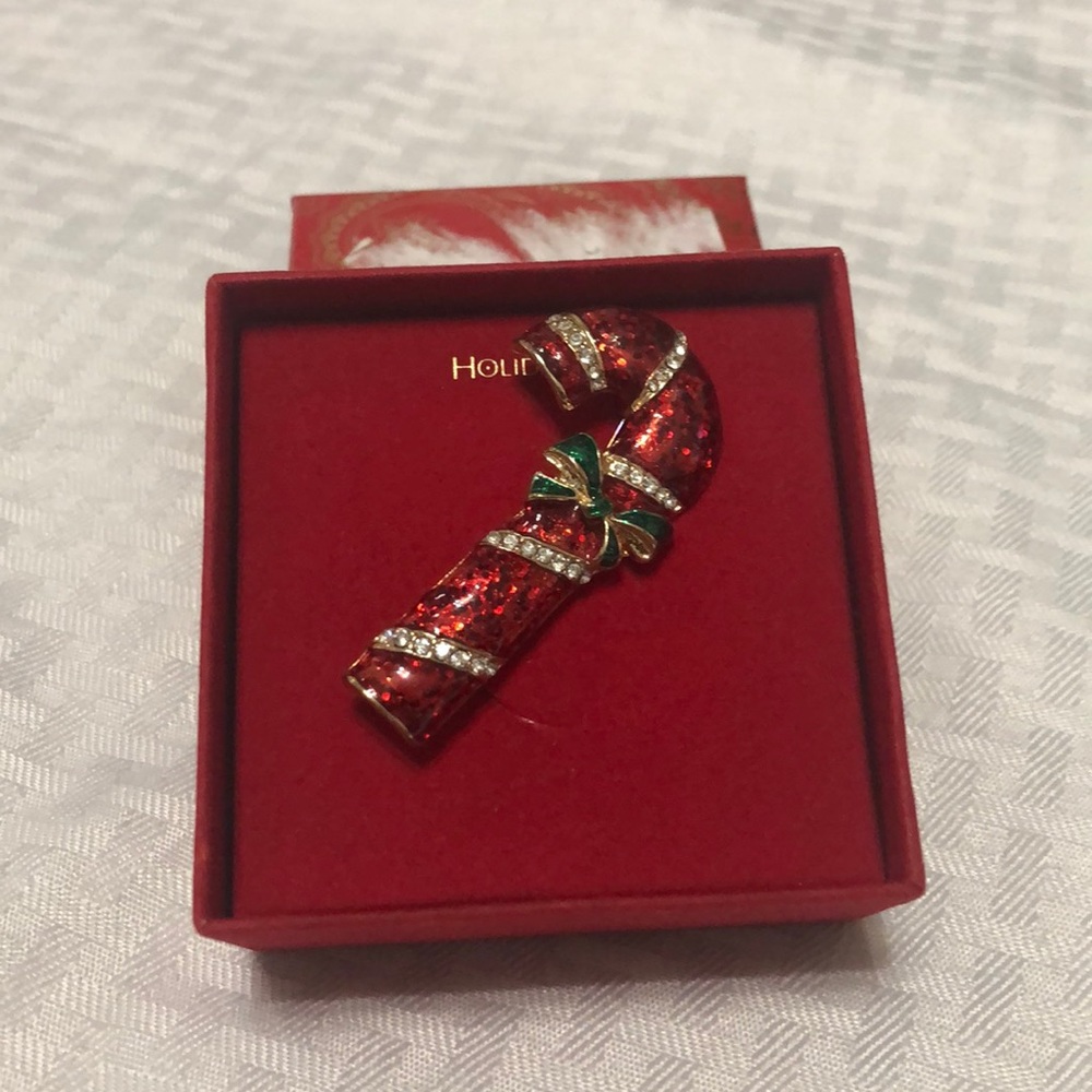 Macy's Holiday Lane Brooch Red & Gold Candy Cane